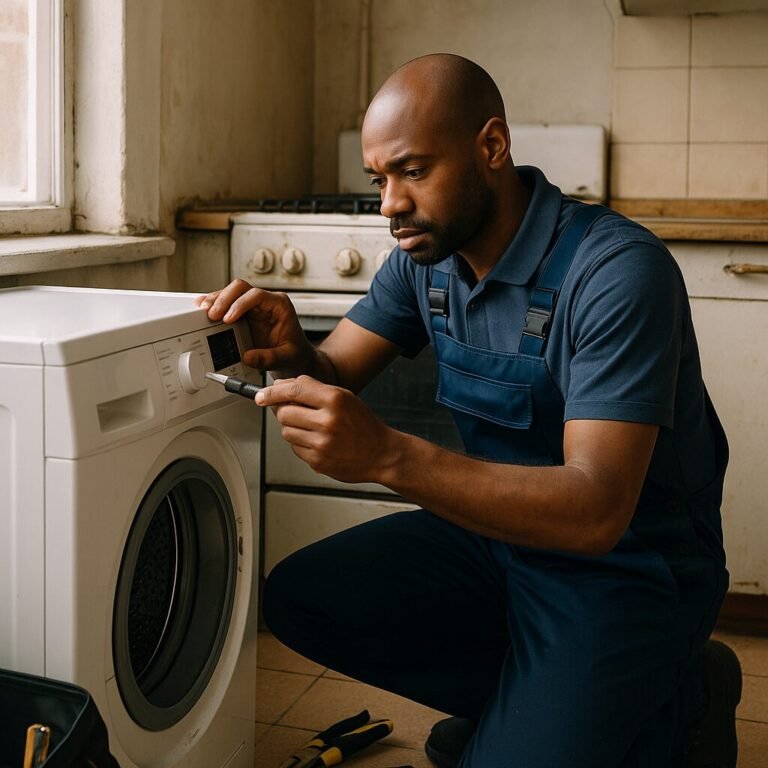 Harlem appliance repair technician working in a Manhattan apartment